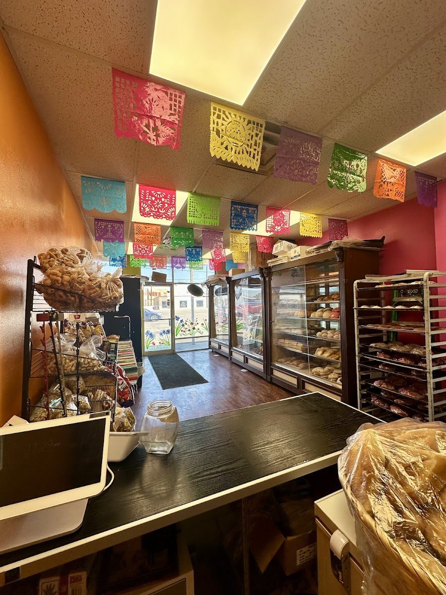 Bakery interior with papel picado