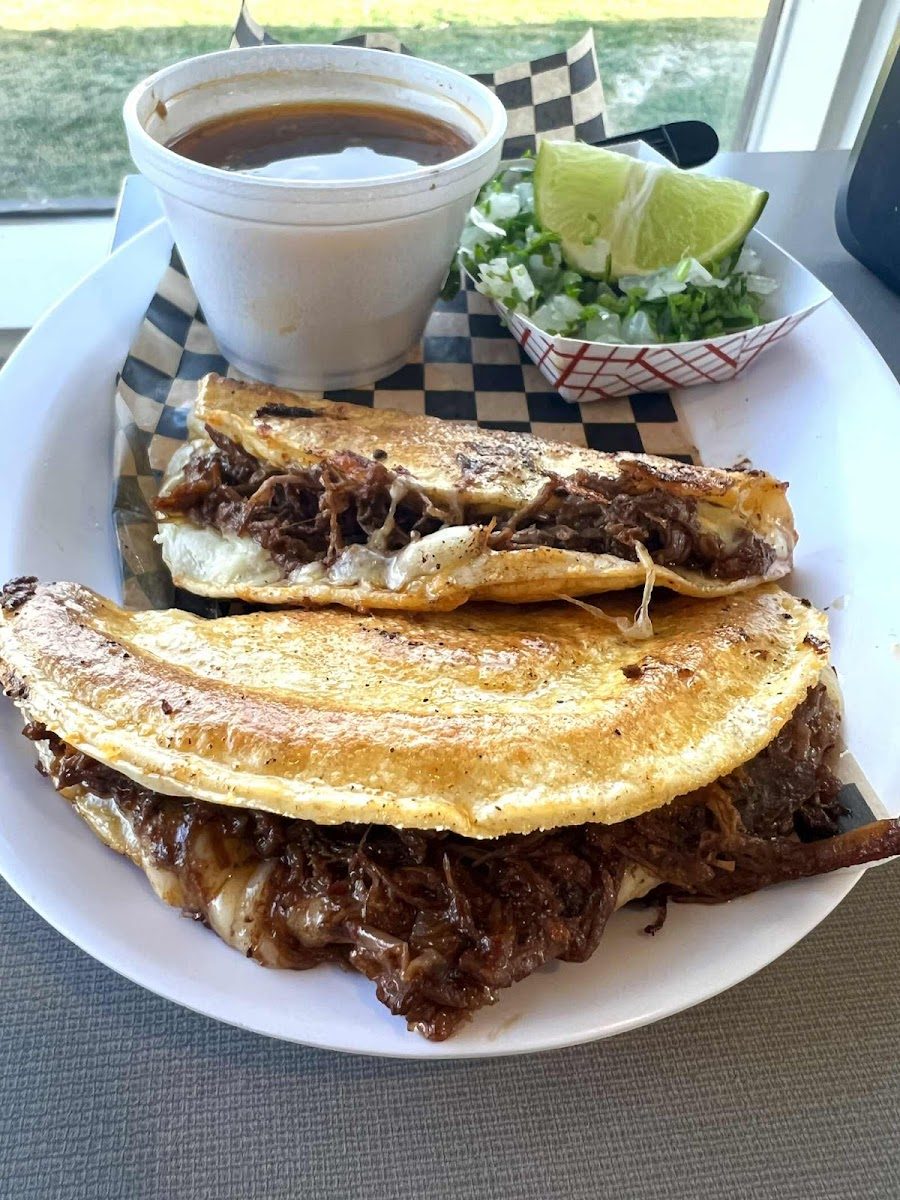 Quesabirria with consommé at La Esperanza Bakery in Nampa